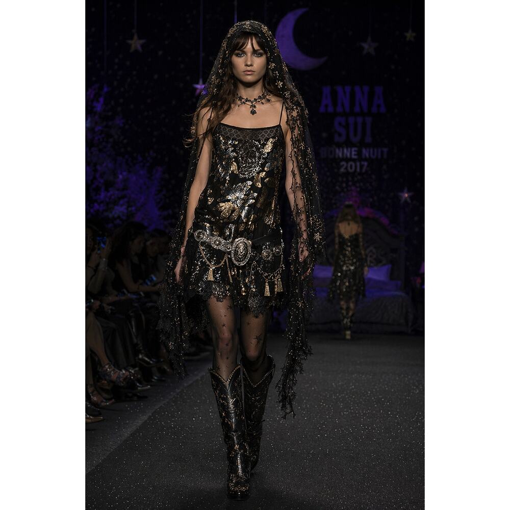 Anna Sui Runway Sequin Floral Statement RARE  Fall 2017 Dress Size 10